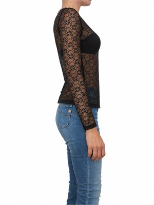 Maglietta top Rover Pinko in pizzo nero logo love birds in DONNA