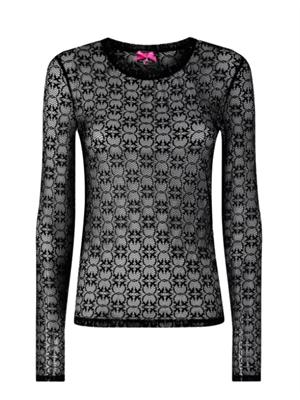 Maglietta top Rover Pinko in pizzo nero logo love birds in DONNA