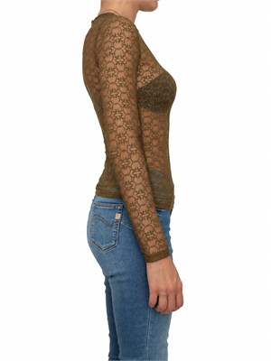 Maglietta top Rover Pinko in pizzo verde logo love birds in DONNA
