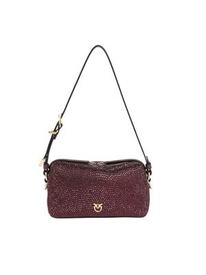 Borsa bauletto Pinko in tessuto bordeaux con strass in DONNA