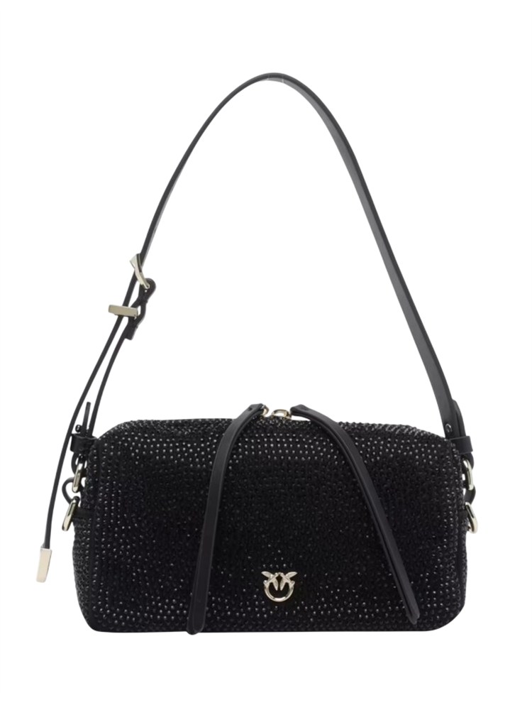 Borsa bauletto Pinko in tessuto nero con strass