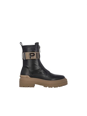 Stivali Mia Pinko in pelle nera e fascia logo in DONNA
