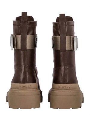 Stivali Mia Pinko in pelle marrone e fascia logo in DONNA