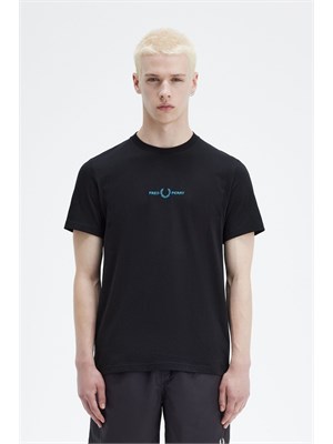 FRED PERRY M4580 198 T-Shirt Mc Embroider Nero Uomo in Abbigliamento