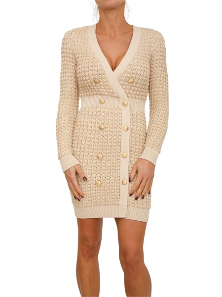 abito elisabetta franchi in maglia boucle beige con paillettes am15q56e2