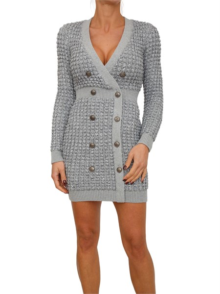 abito elisabetta franchi in maglia boucle grigia con paillettes am15q56e2