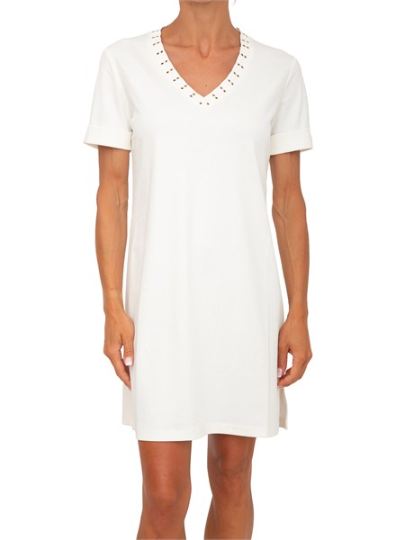 abito liu jo donna in cotone bianco con occhielli ta6296j3855