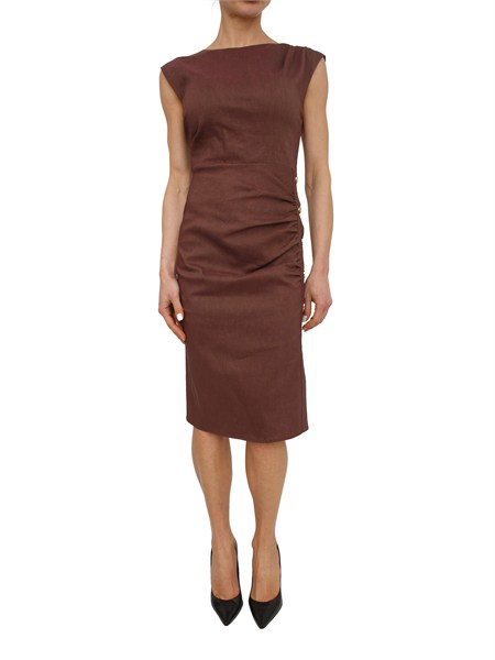 abito longuette alissa pinko in misto lino e viscosa marrone alissaa34i