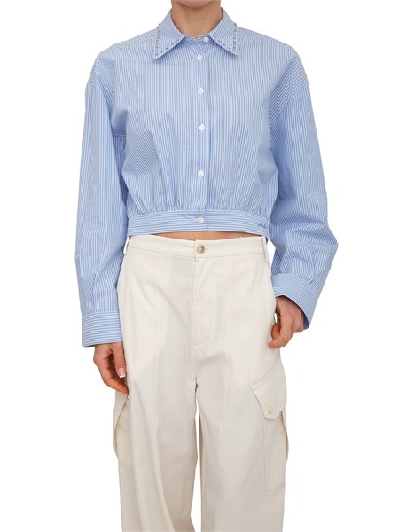 amicia cropped charita pinko in cotone celeste a righe charitaa32r