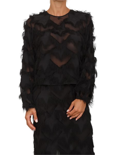blusa marella in georgette nera lavorata in fil coupe effetto frangia nomme