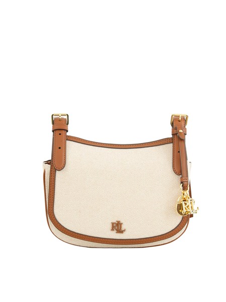 borsa marcy ralph lauren in tela di cotone beige e profili pelle cuoio marcy431p10512001