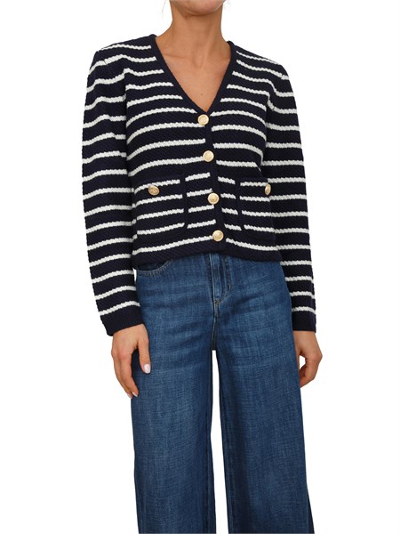 cardigan camlost in misto lana blu a righe bianche camlostpma7367abri0000