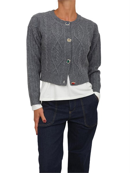 cardigan in maglia liu jo in lana grigia con bottoni gioiello mf5423ms040