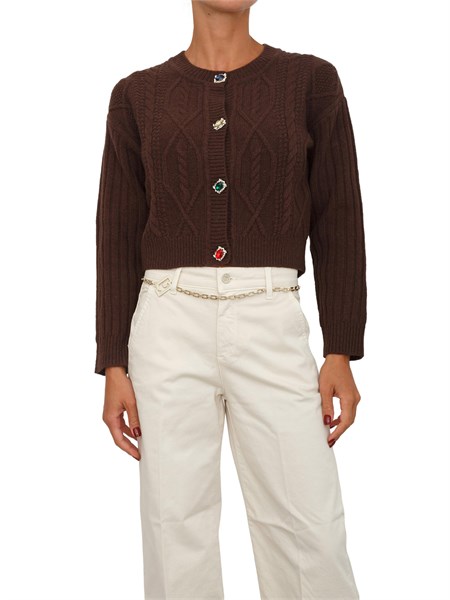 cardigan in maglia liu jo in lana marrone con bottoni gioiello mf5423ms040