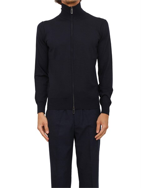 cardigan paolo pecora in lana blu con zip a050f001