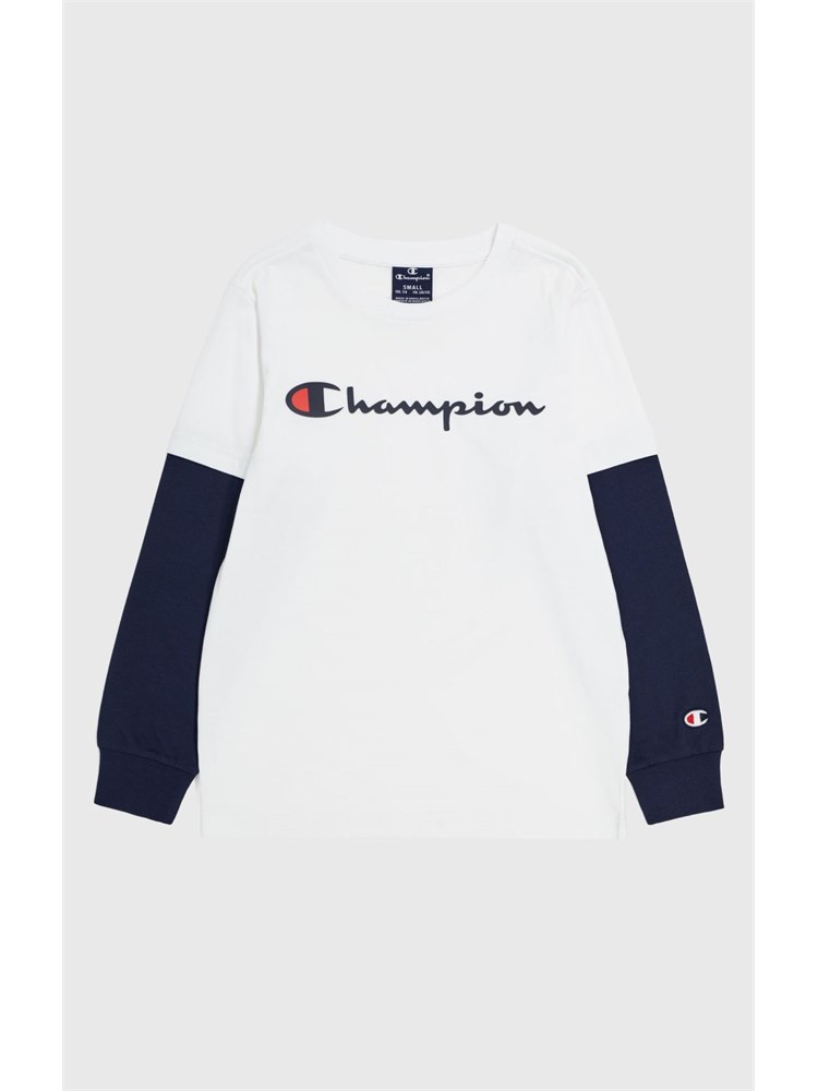 CHAMPION CHAMPION 306503 Ww001 T-Shirt Man Lunga Blu-Bianco Bambino