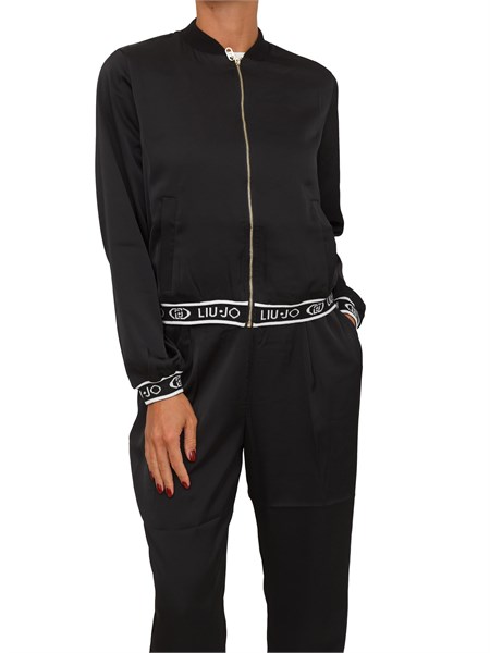 felpa bomber liu jo donna in raso nero con logo tf5191t004a