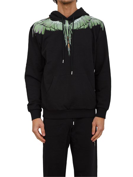 felpa con cappuccio county of milan nera con stampa aquila verde f5camahs028