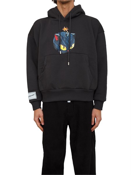 felpa con cappuccio unisex gcds grigia con stampa b2cm1909je6