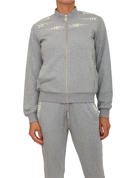 felpa liu jo donna in viscosa grigia con perle tf5152fs576