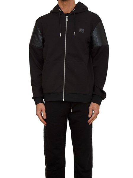 felpa uomo karl lagerfeld full zip con cappuccio in cotone nero 705037554902