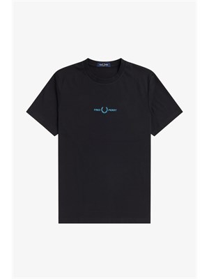 FRED PERRY FRED PERRY M4580 198 T-Shirt Mc Embroider Nero Uomo in T-shirt