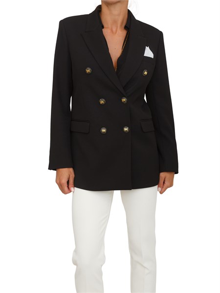 giacca elisabetta franchi in gabardina di cotone nera con taschino e bottoni logo gi16158e2