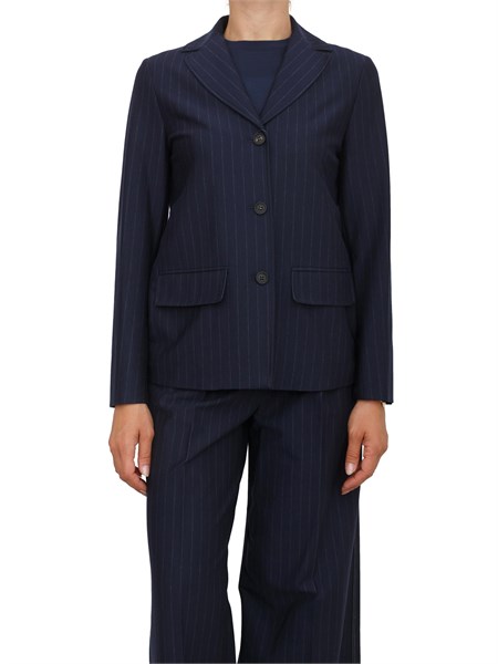 giacca monopetto max mara mm in drop di pura lana gessata blu todi