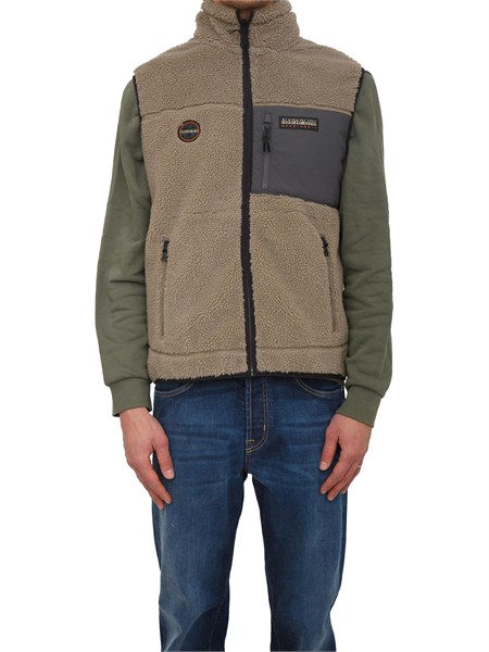 gilet in pile yupik napapijri in teddy verde kaki yupikvnp0a4hzkmcd1