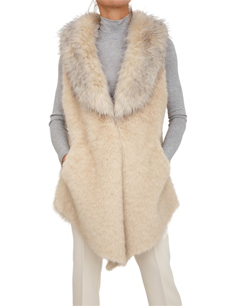 gilet lungo nenette in ecovolpe beige piuma