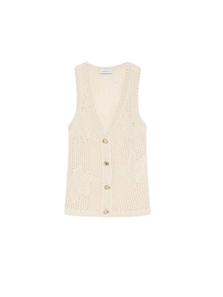 gilet marella in cotone beige punto rete jacquard mllastice