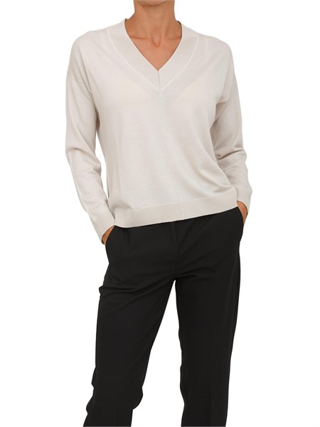 maglia anna molinari con scollo v in misto lana beige ma 113