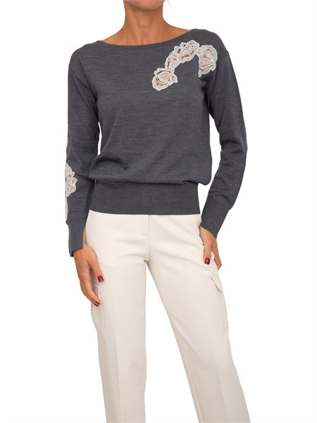 maglia blugirl in lana e pizzo grigio rf5232ma82o