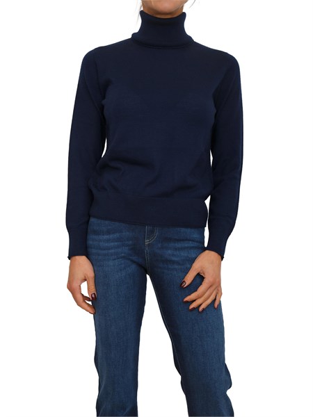 maglia donna a collo alto mita nenette in lana merino blu mita