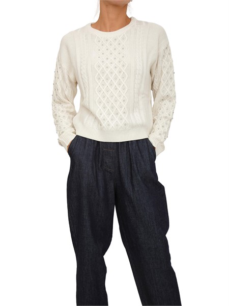 maglia emiliana kocca bianco panna con diamantini emilianapma7266abun0000