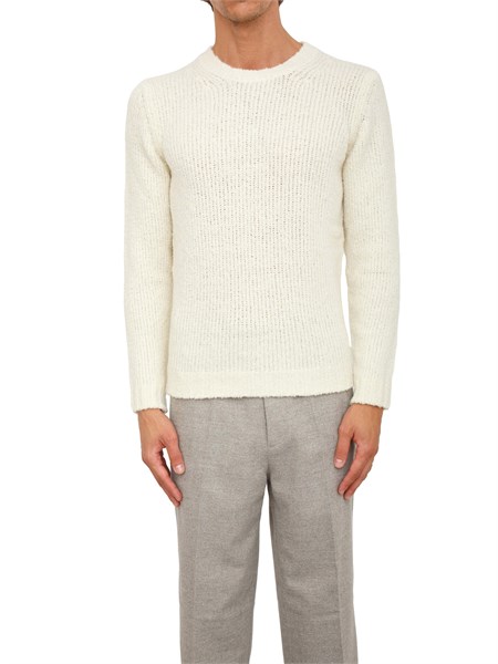 maglia girocollo aiace galassi in misto lana bianca con lavorazione effetto boucle 1852620