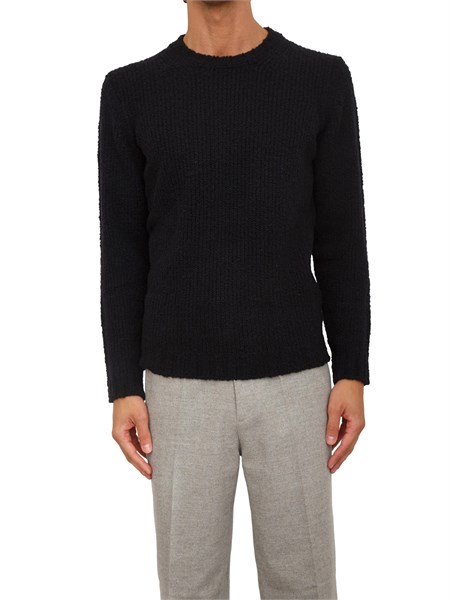 maglia girocollo aiace galassi in misto lana blu con lavorazione effetto boucle 1852620