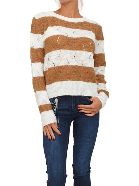 maglia girocollo liu jo donna in misto lana e alpaca cammello mf5420ma58p