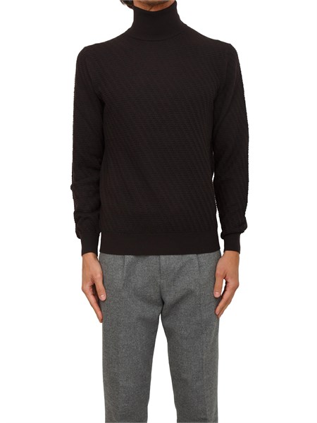 maglia lupetto paolo pecora in lana marrone con lavorazione wave a034f009