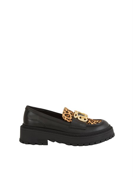 mocassini liu jo rumi 34 in pelle nera e inserto cavallino animalier sf5057px163