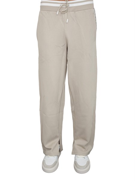 pantalone tuta guess jeans uomo in cotone tortora con bande logo z5bb06kb3p2