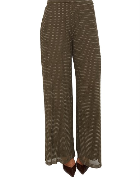 pantaloni fluidi marella in jersey di tulle verde kaki con strass all over verna