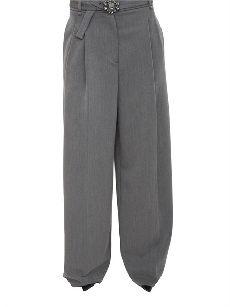 pantaloni liu jo in misto viscosa grigi con cintura gioiello mf5269ts224