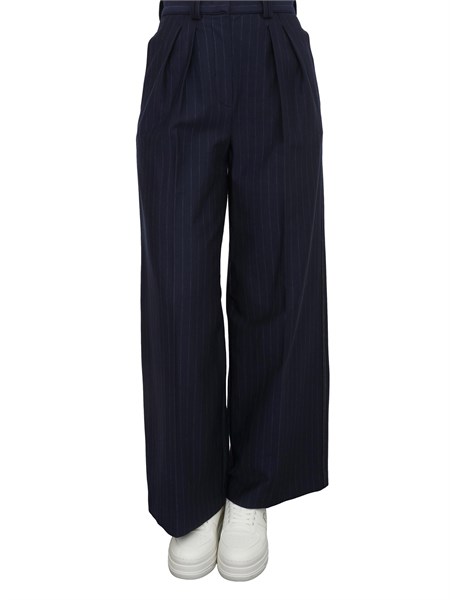 pantaloni max mara mm in drop di lana gessata blu gela