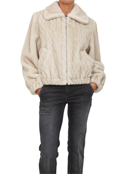 pelliccia bomber liu jo donna in teddy avorio con trecce mf5094e1044