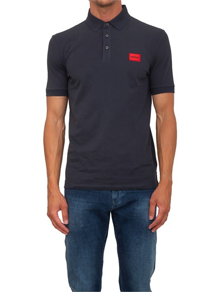 polo blu hugo uomo in cotone con logo dereso22250466202