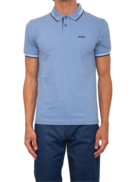 polo boss uomo in cotone azzurro inserti a contrasto paul50506193