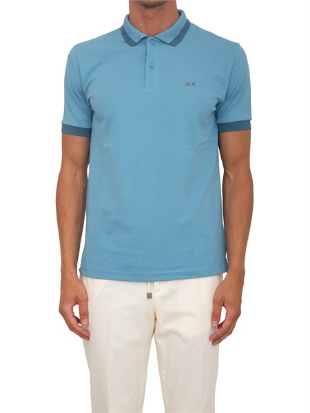 polo sun68 in piquet di cotone azzurro con profili a36112