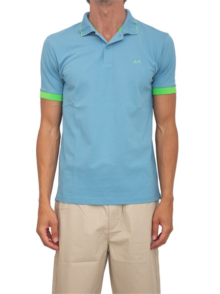 polo sun68 in piquet di cotone azzurro con profili a36120