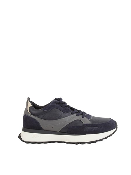 sneakers boss uomo in pelle blu jonah runn sdltb50548782